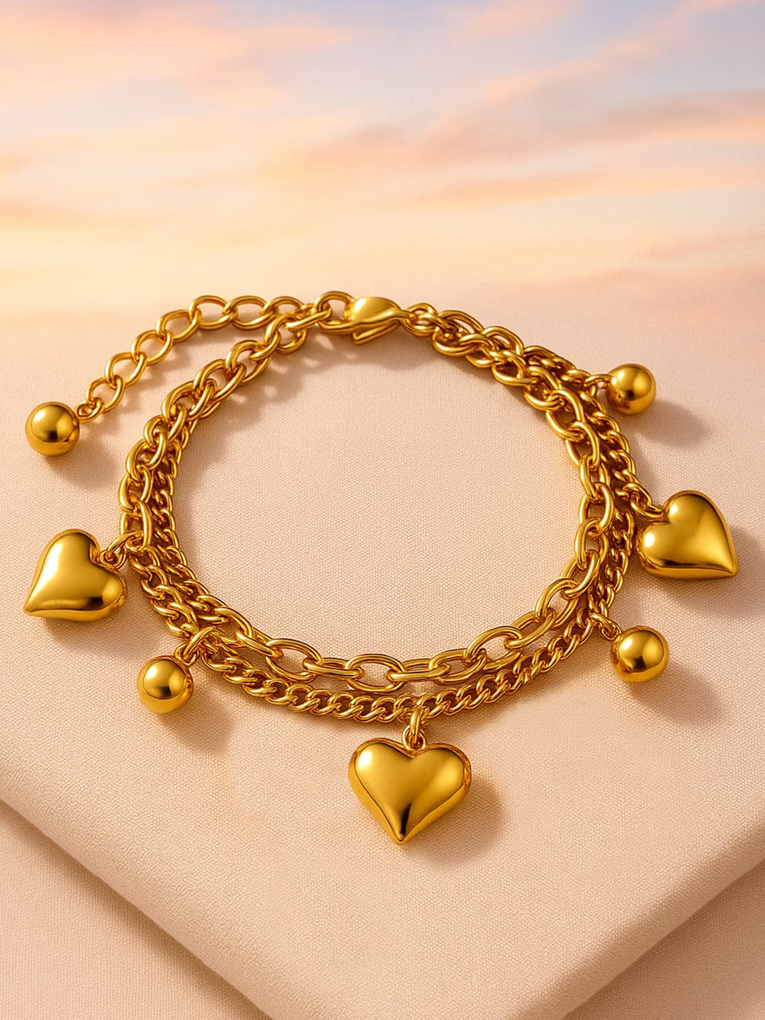 Gold Beaded Heart Motif Bracelet
