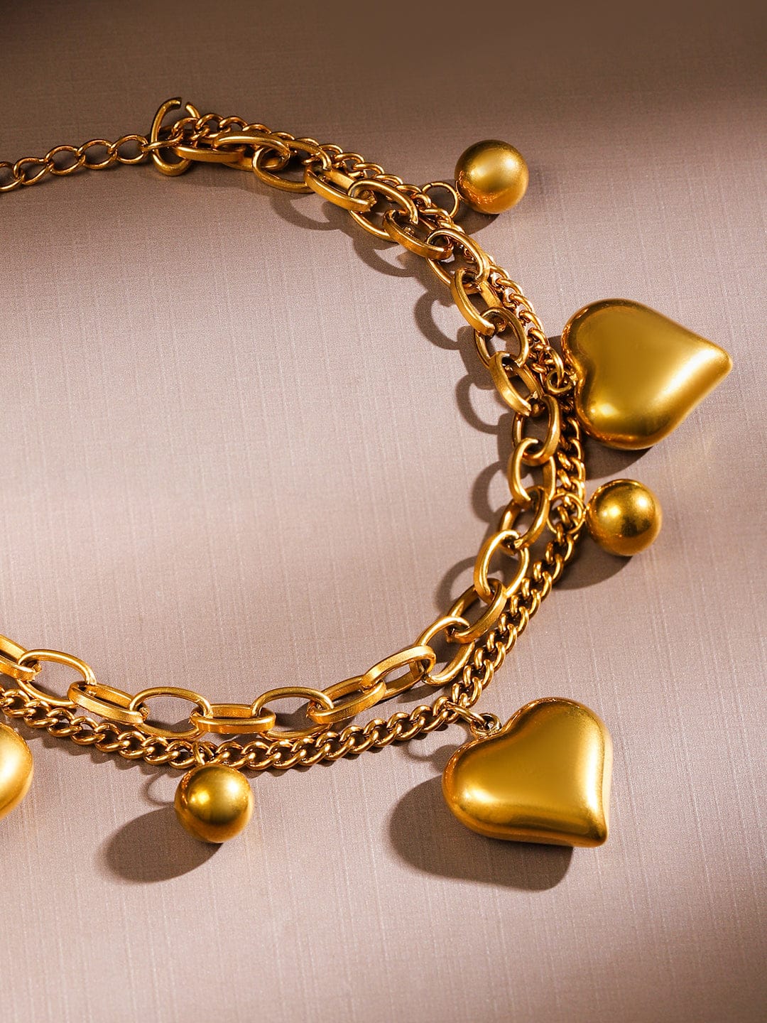 Gold Beaded Heart Motif Bracelet