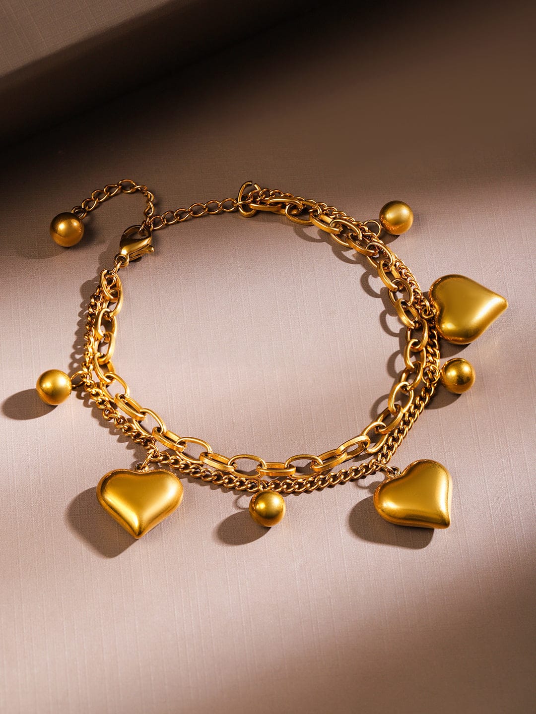 Gold Beaded Heart Motif Bracelet