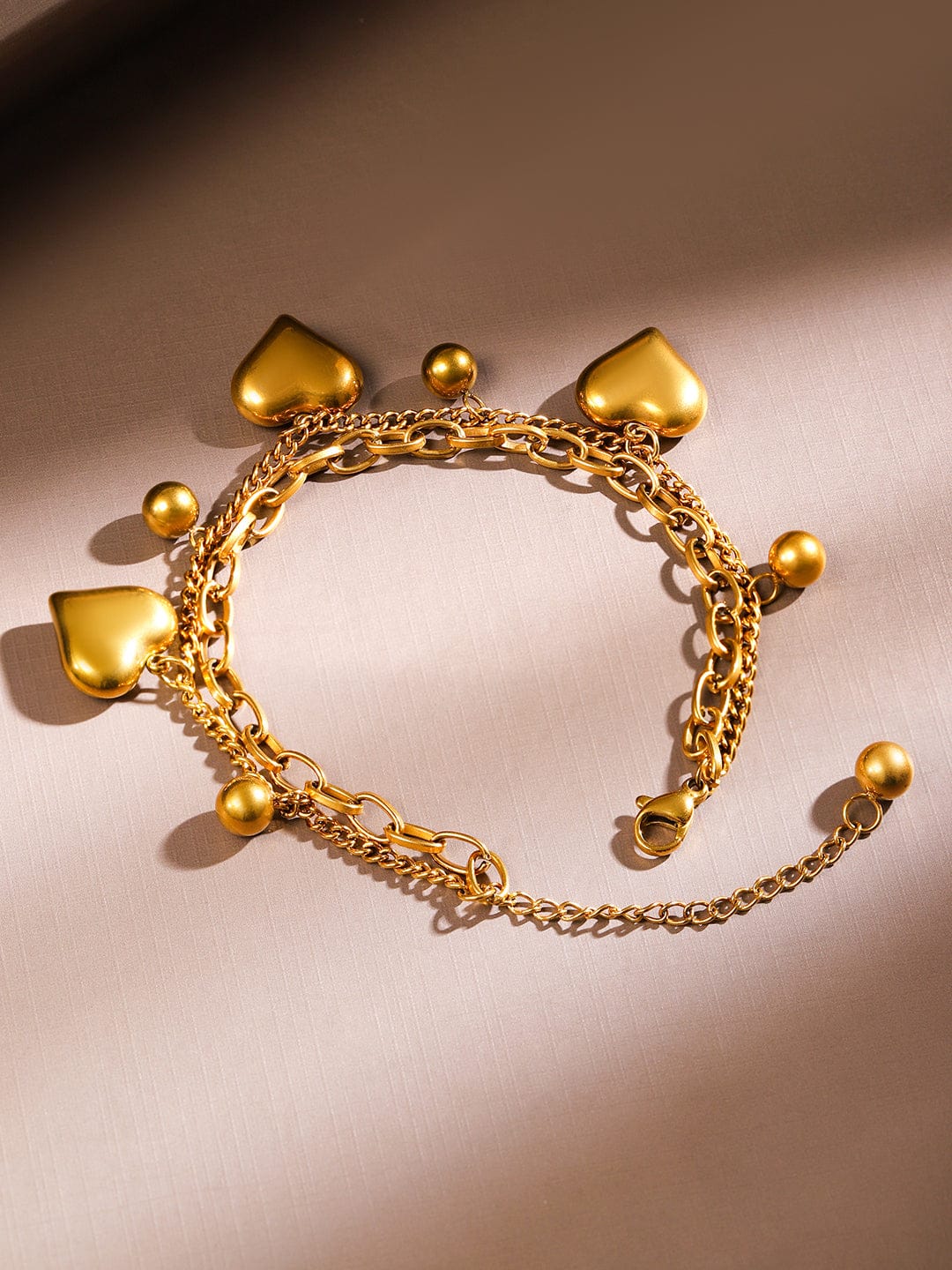 Gold Beaded Heart Motif Bracelet