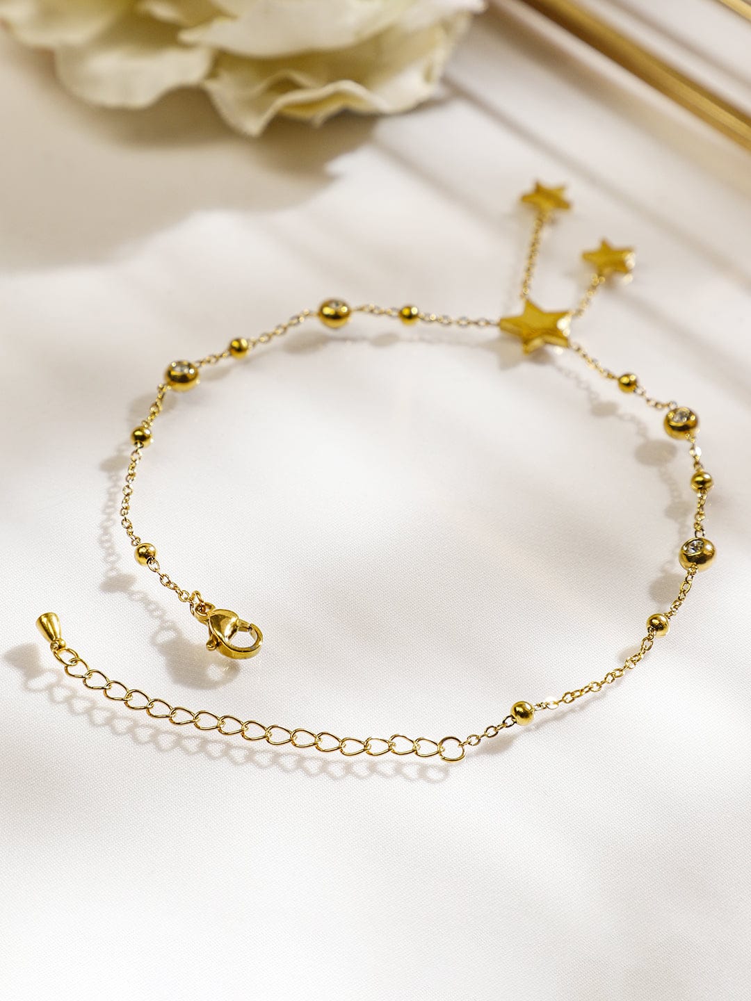Wentra 18K Gold-Plated Stainless Steel TarnishFree Waterproof Stars Charm Anklet for Women