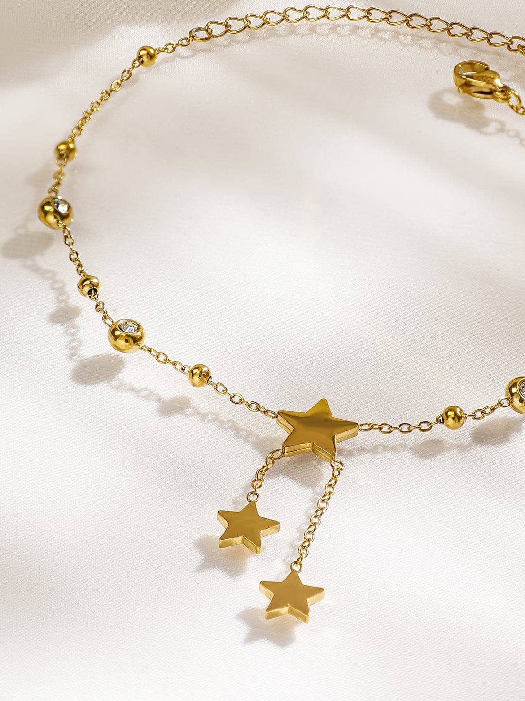 Wentra 18K Gold-Plated Stainless Steel TarnishFree Waterproof Stars Charm Anklet for Women