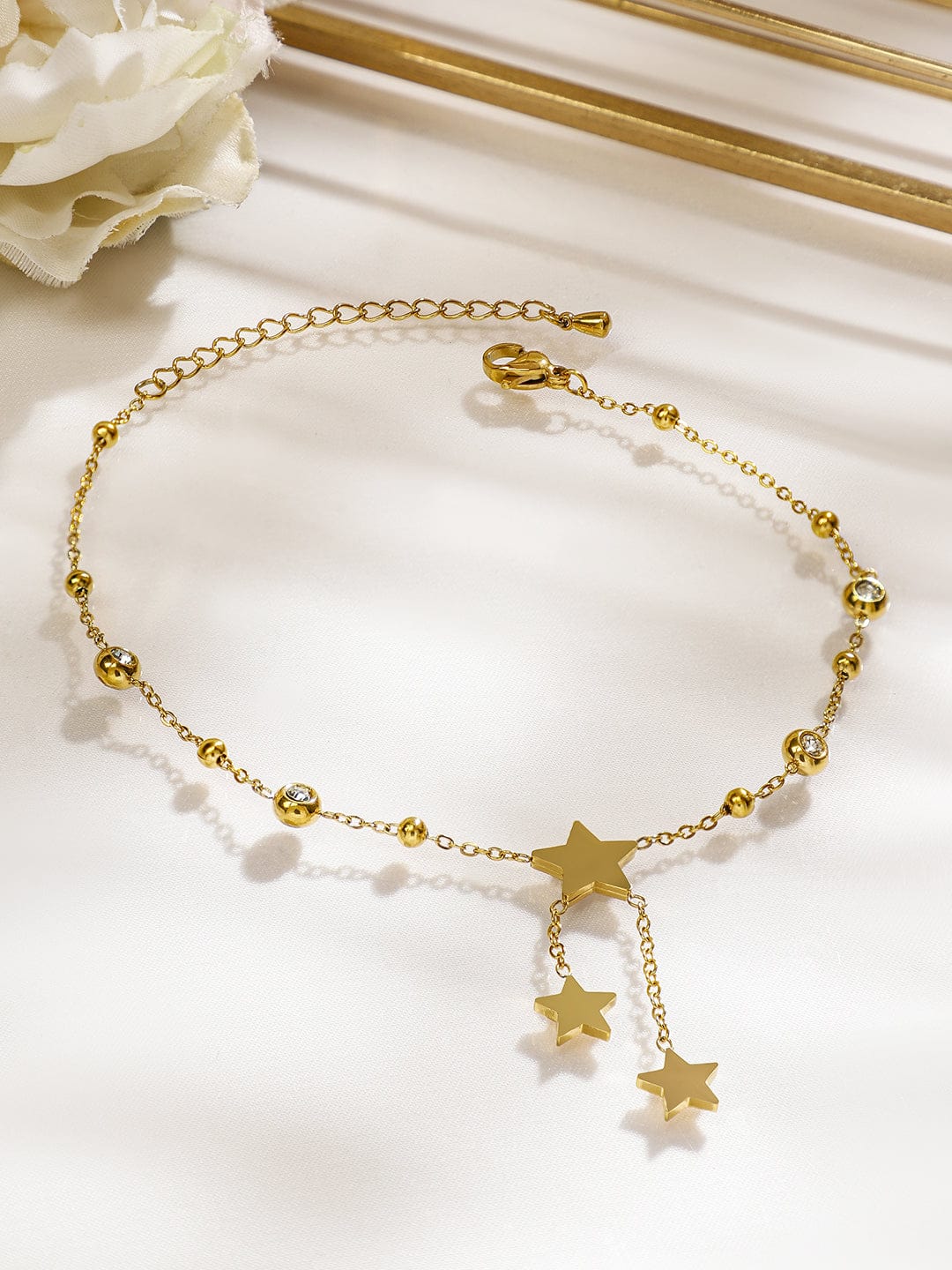 Wentra 18K Gold-Plated Stainless Steel TarnishFree Waterproof Stars Charm Anklet for Women