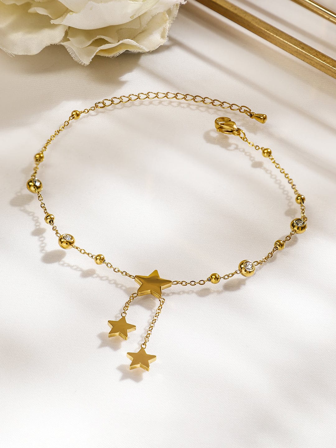 Wentra 18K Gold-Plated Stainless Steel TarnishFree Waterproof Stars Charm Anklet for Women