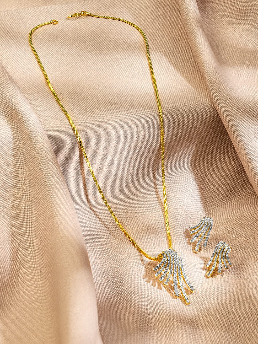 American Diamond Zirconia Golden Necklace Set