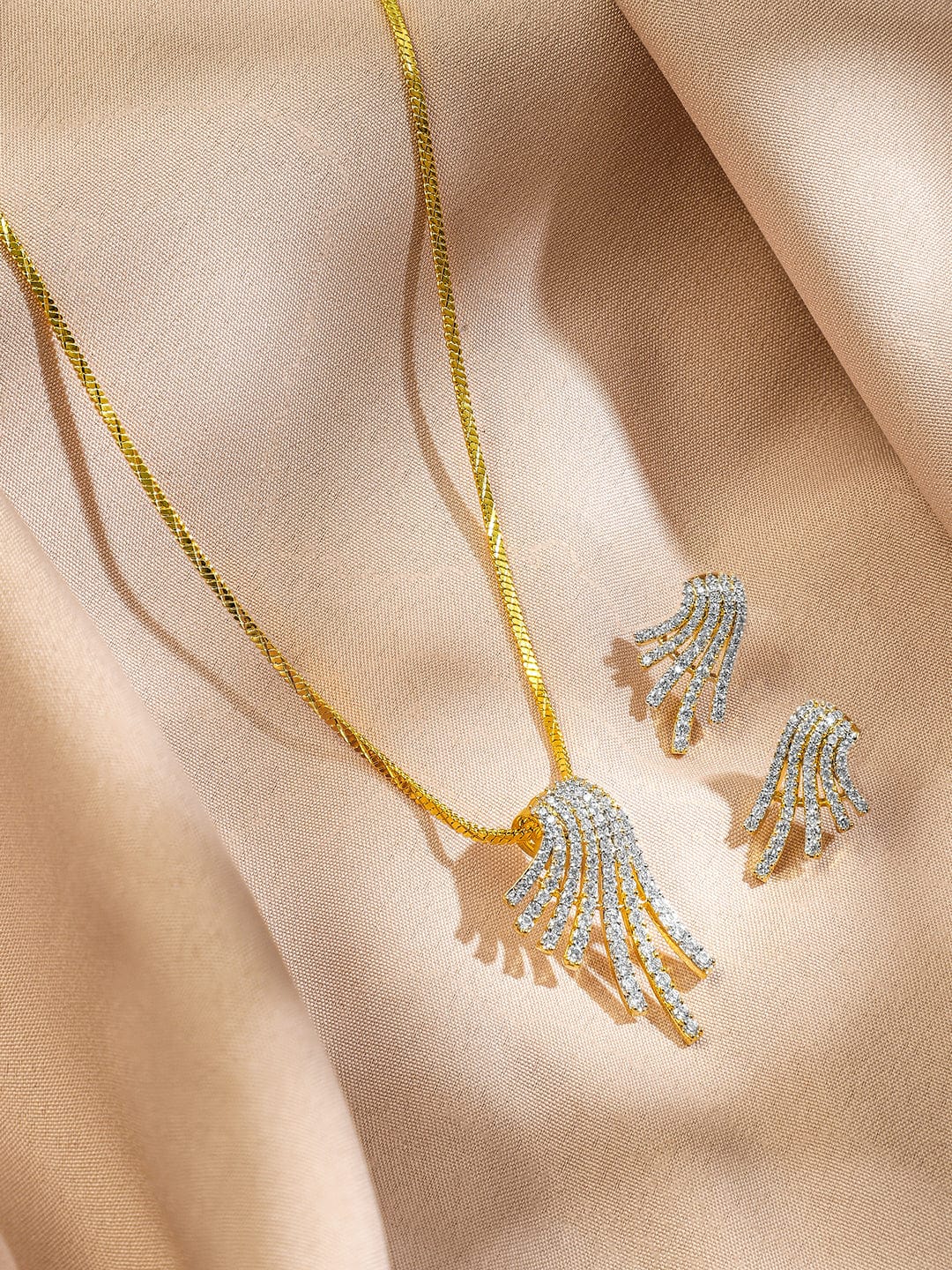 American Diamond Zirconia Golden Necklace Set