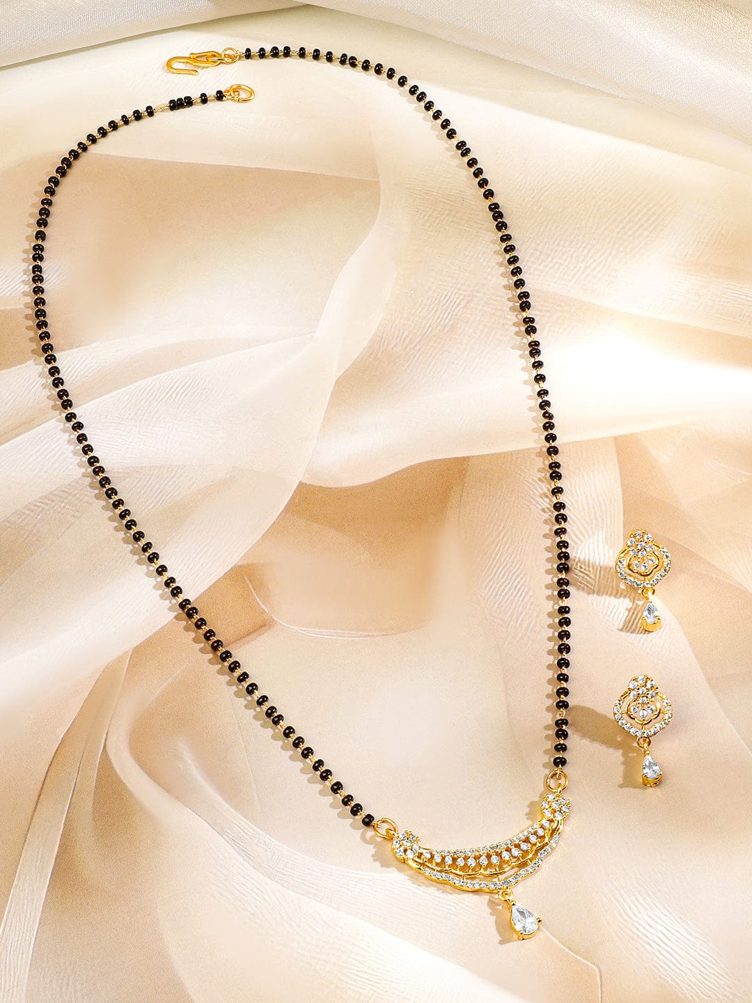 American Diamond Zirconia Gold Mangalsutra Set