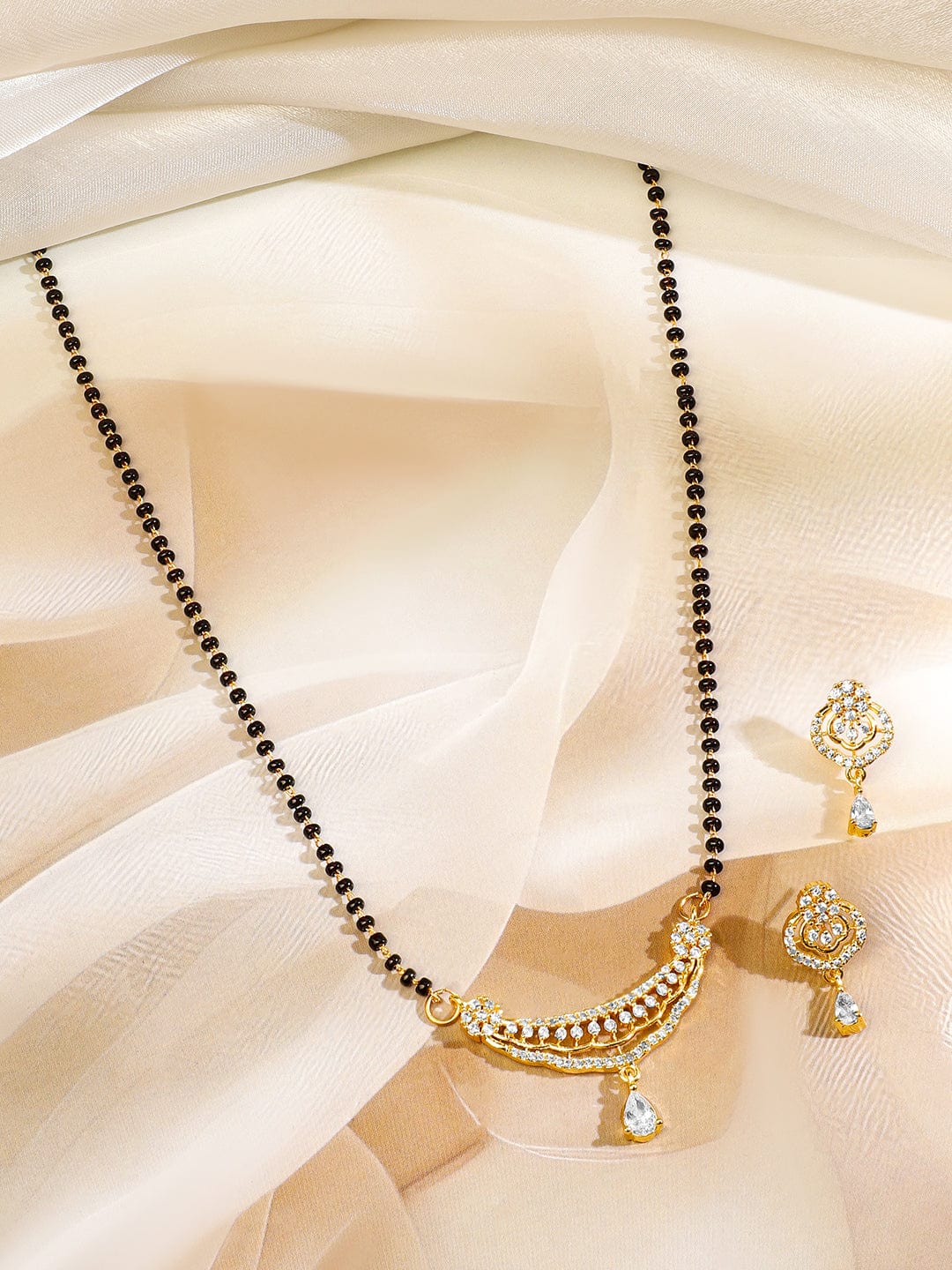 American Diamond Zirconia Gold Mangalsutra Set