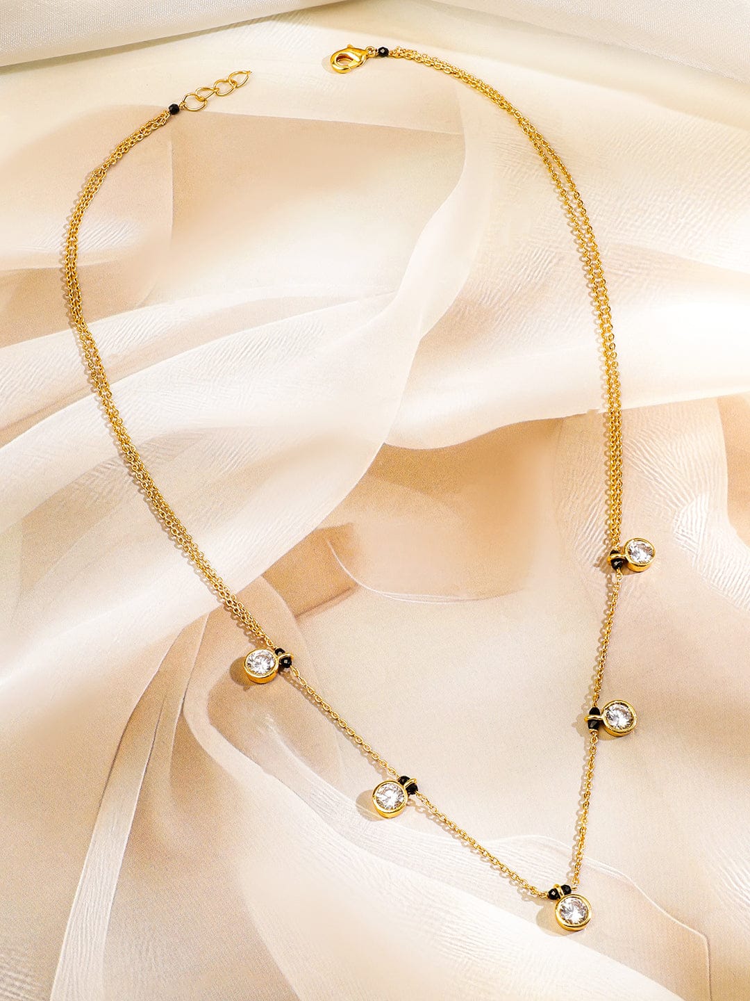 American Diamond Zirconia Studded Gold Mangalsutra