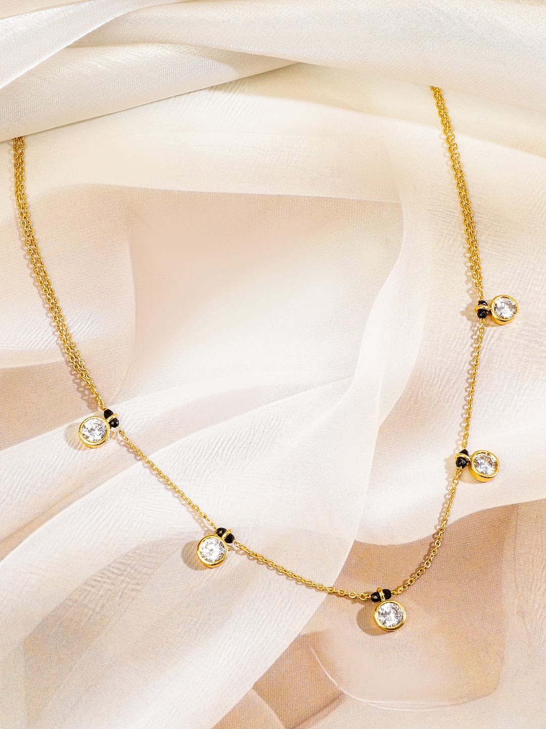 American Diamond Zirconia Studded Gold Mangalsutra