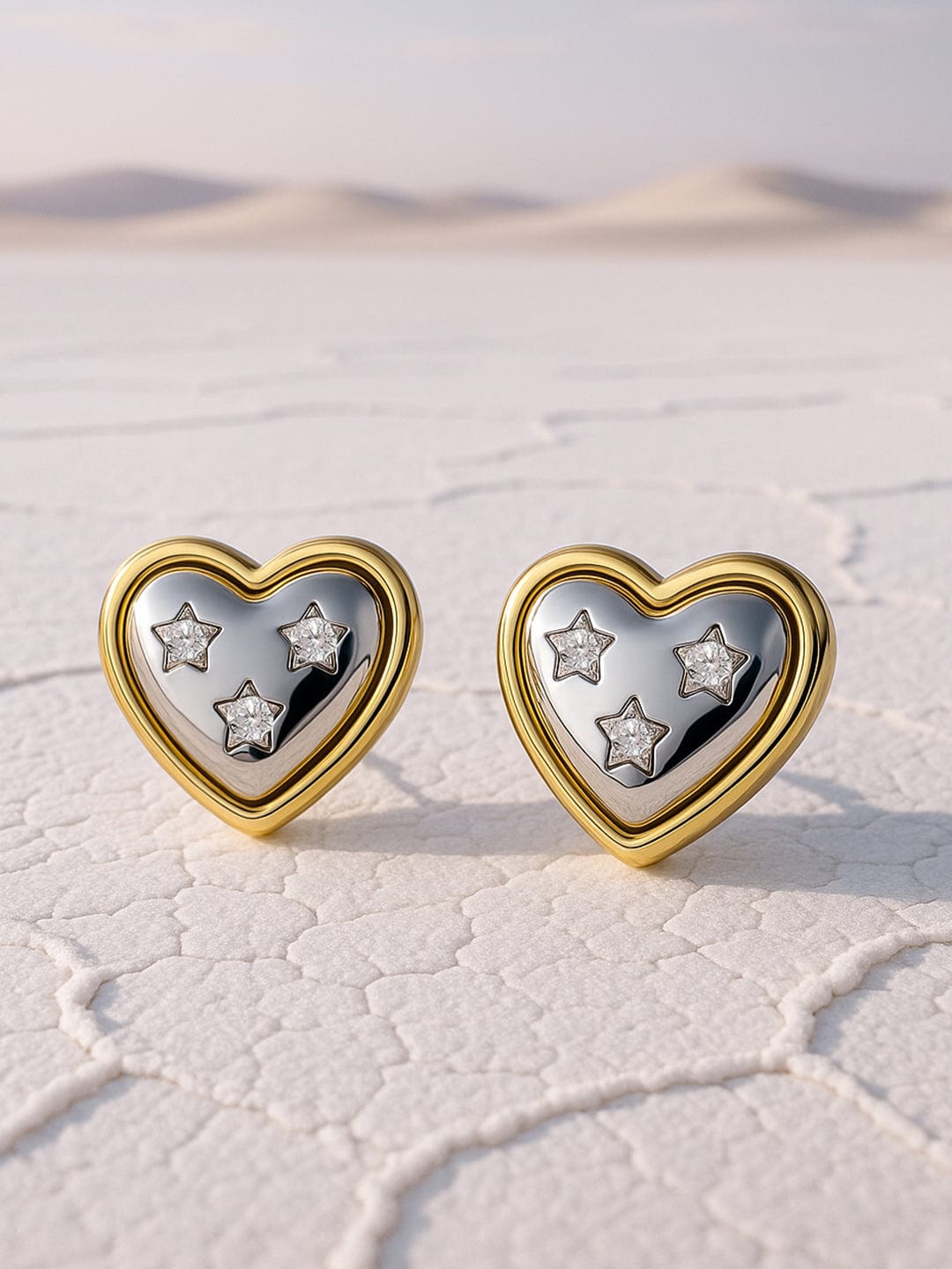 Two-Toned Heart Stud Earrings