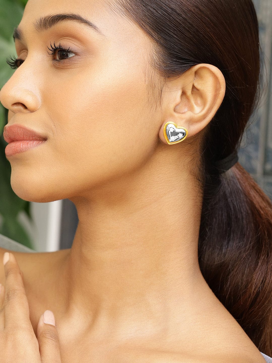 Two-Toned Heart Stud Earrings