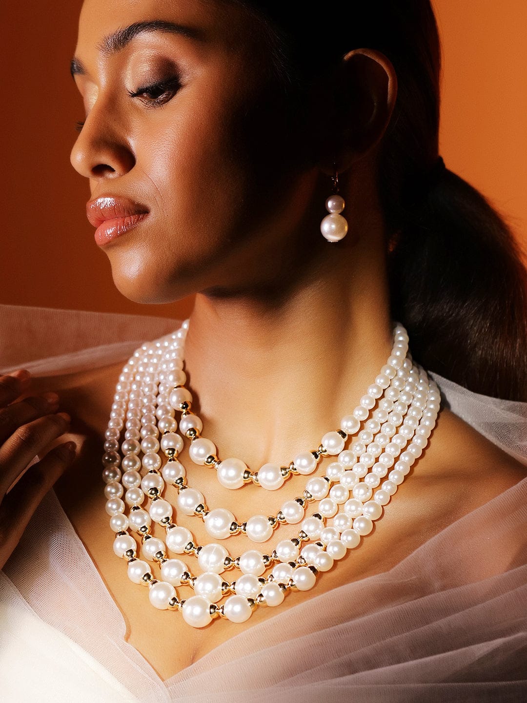 Royal Bridal Pearl Long Necklace Set