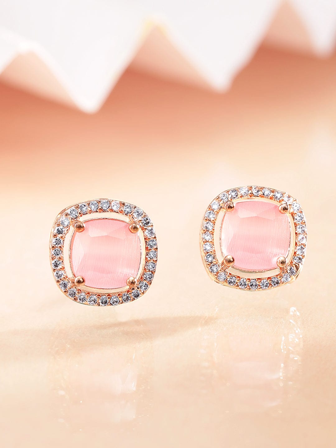 American Diamond Zirconia Pink Studs