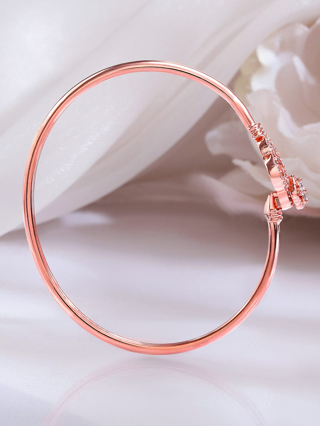 Wentra 18K Rose Gold-Plated Crystal Zirconia Studded Clover Motif Sleek Bracelet