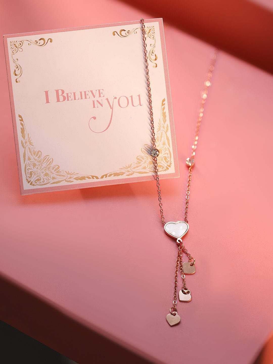Rose Gold Heart Motif Pendant Necklace