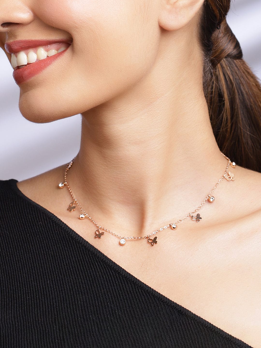 Gold Necklace With Butterfly Charms