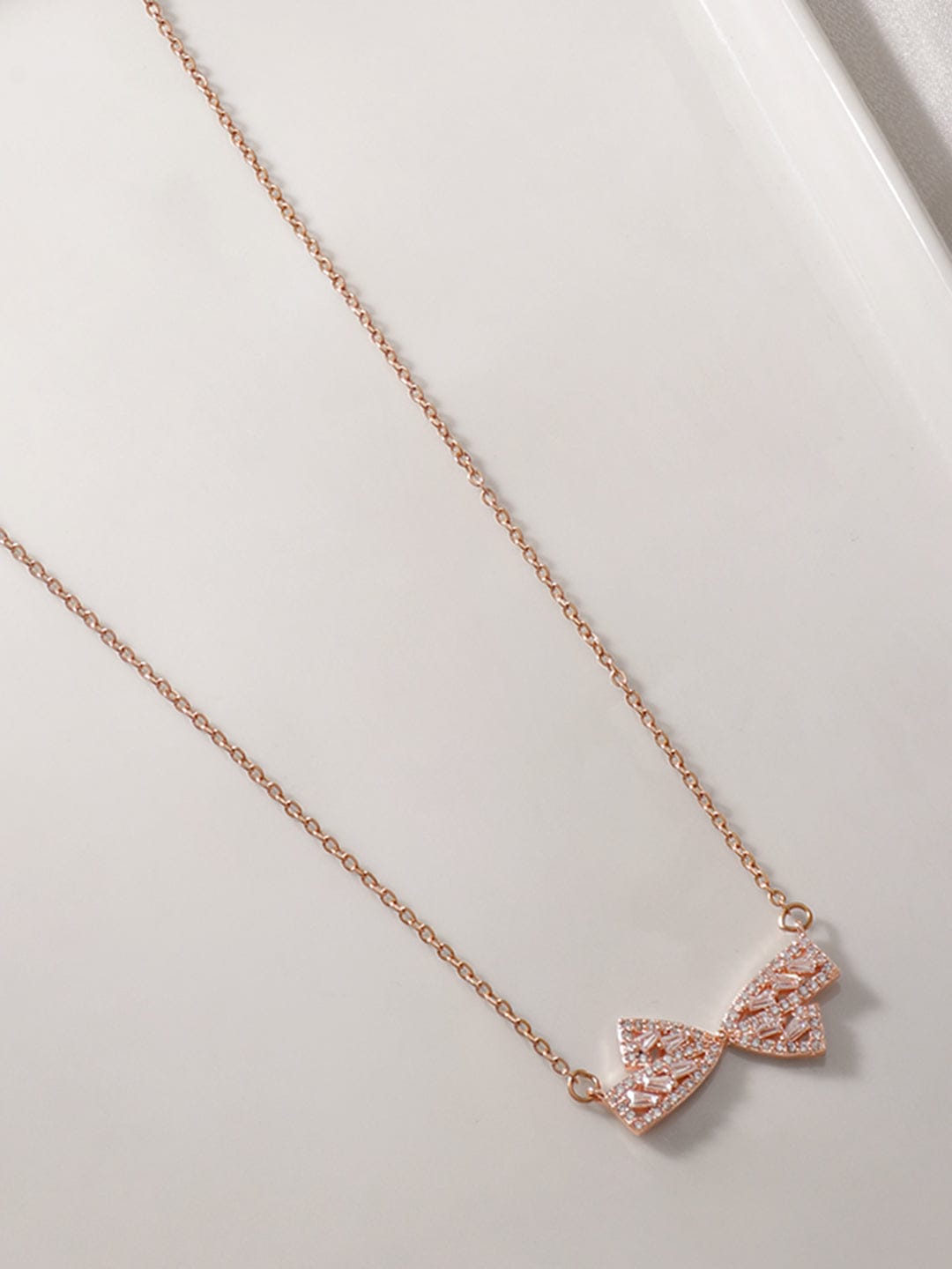 Crystal Bow Motif Rose Gold Pendant Necklace