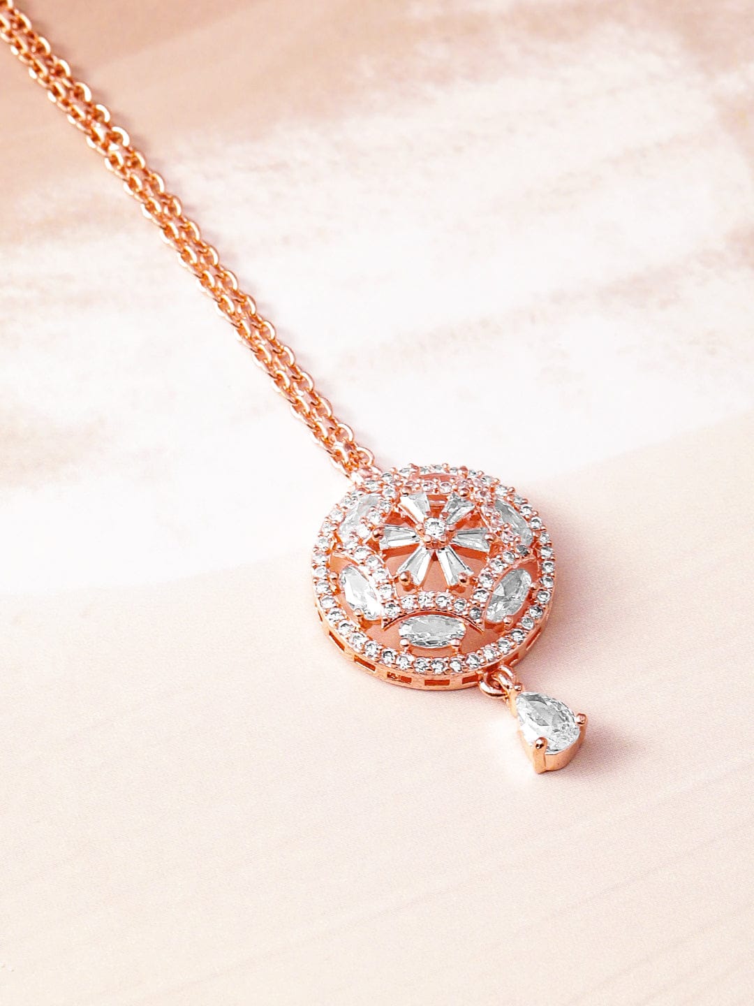 Wentra 18K Rose Gold-Plated White & Cubic Zirconia Studded Designer Maang Tikka