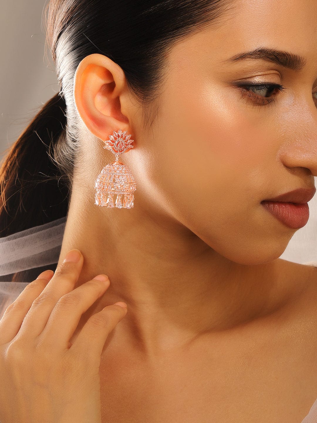 Luxe Aura American Diamond Zirconia Jhumka