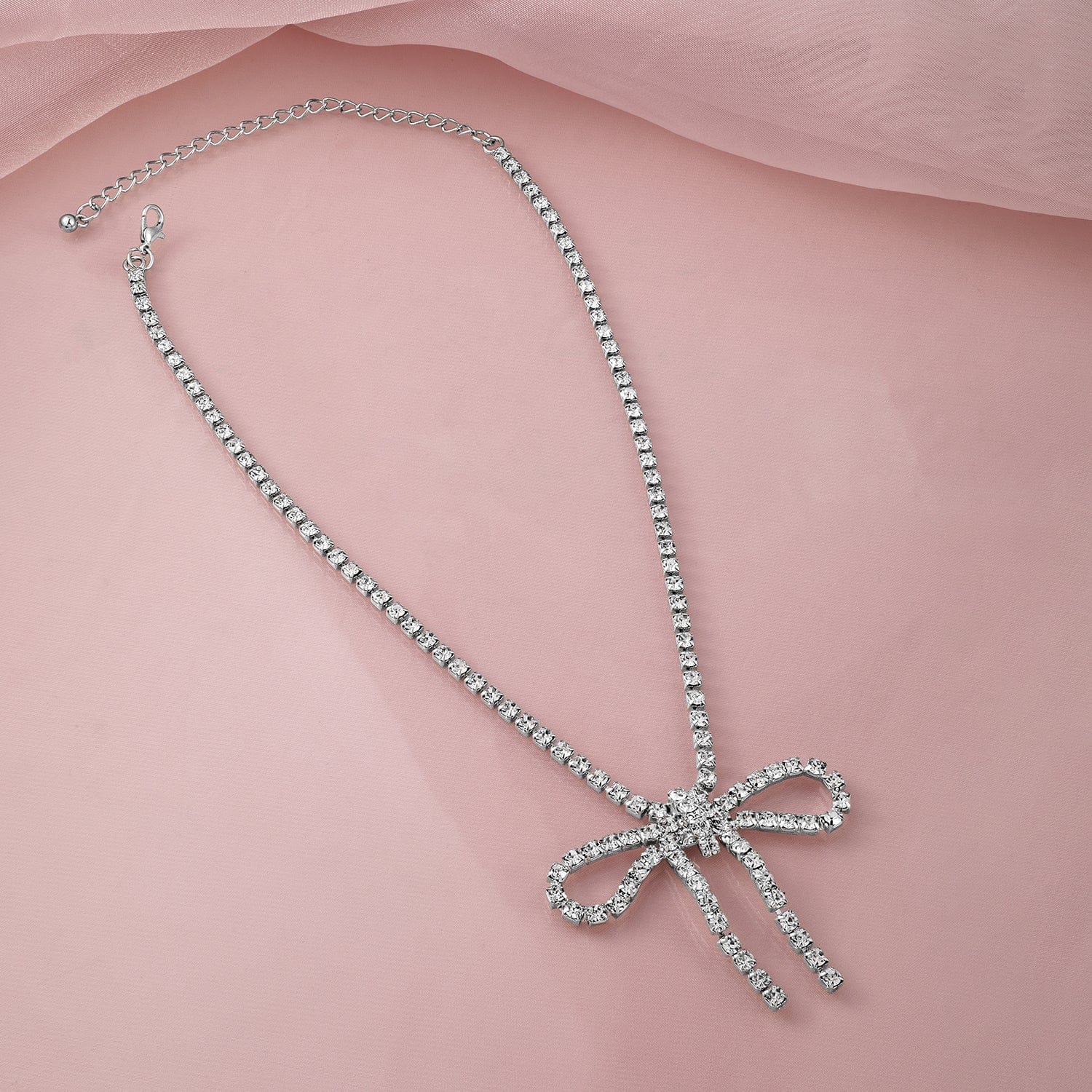 Dazzling Bow American Diamond Zirconia Studded Necklace