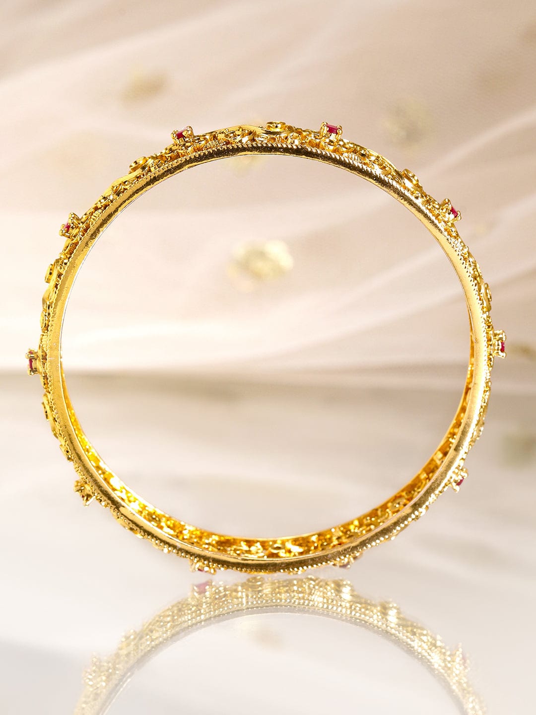 Wentra 2 Pieces 22KT Gold-Plated CZ Stone Studded Bangles