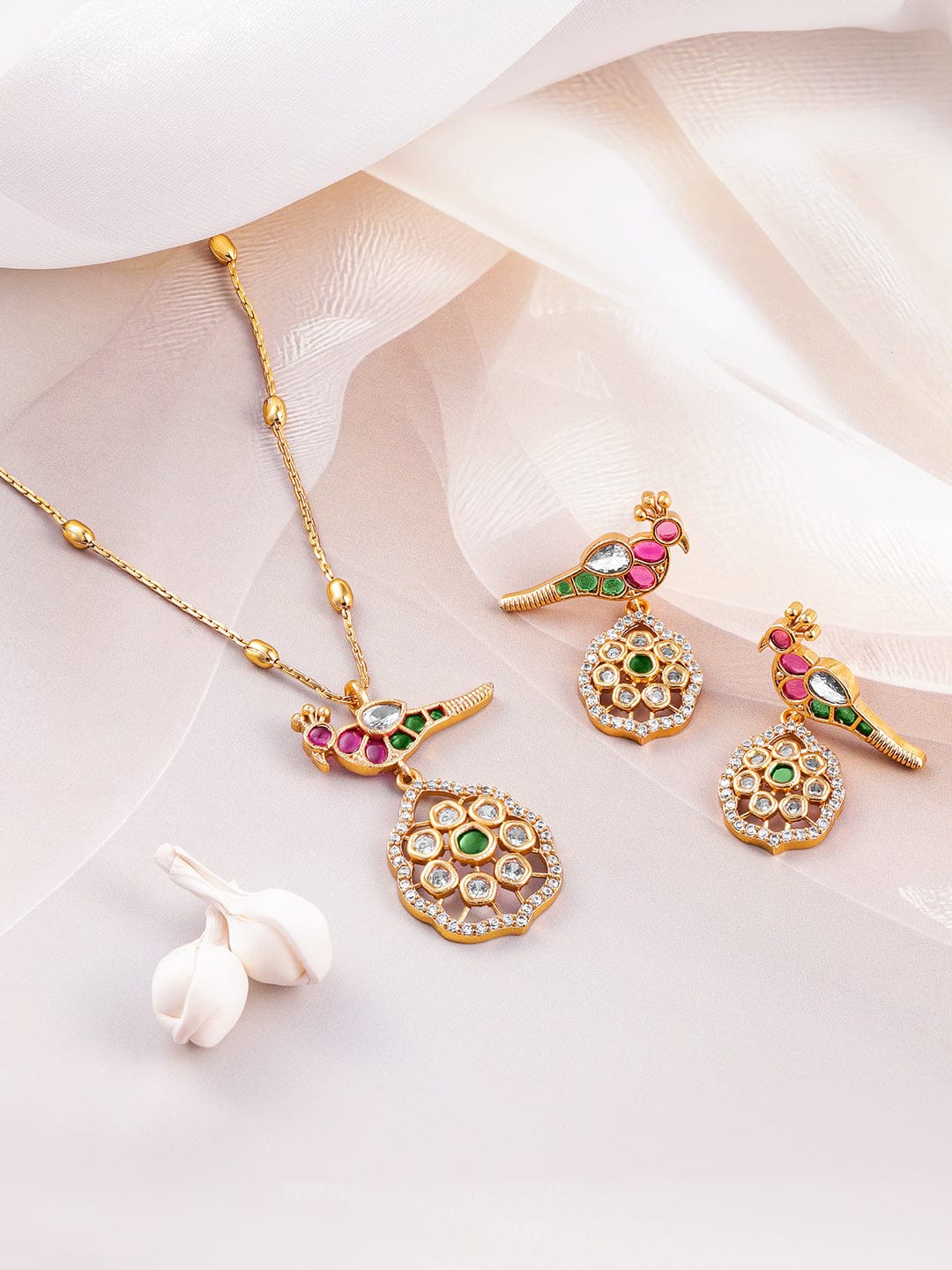 Peacock Design American Diamond Zirconia Necklace Set