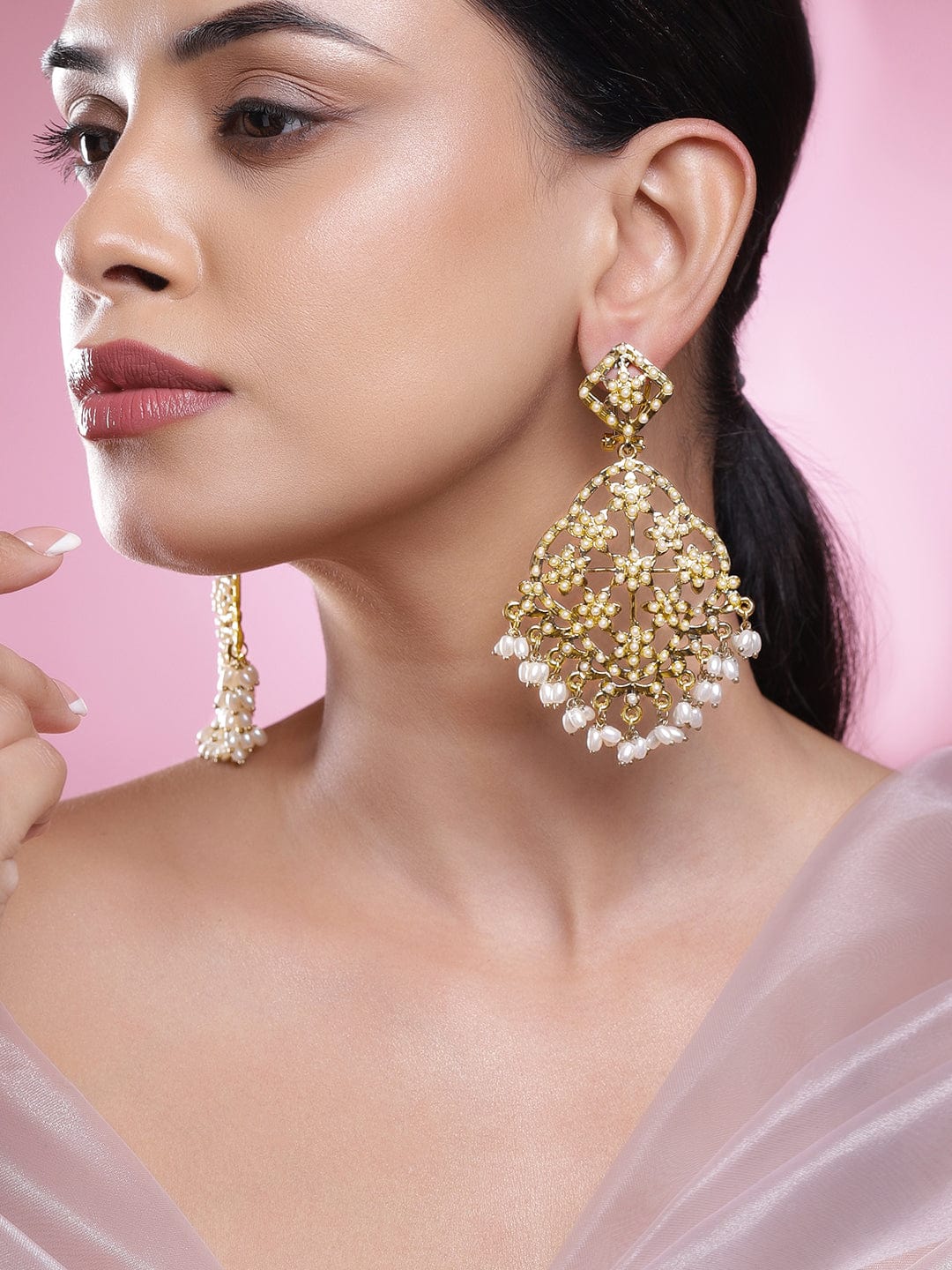 Golden Edge Pearl Dangler Earrings