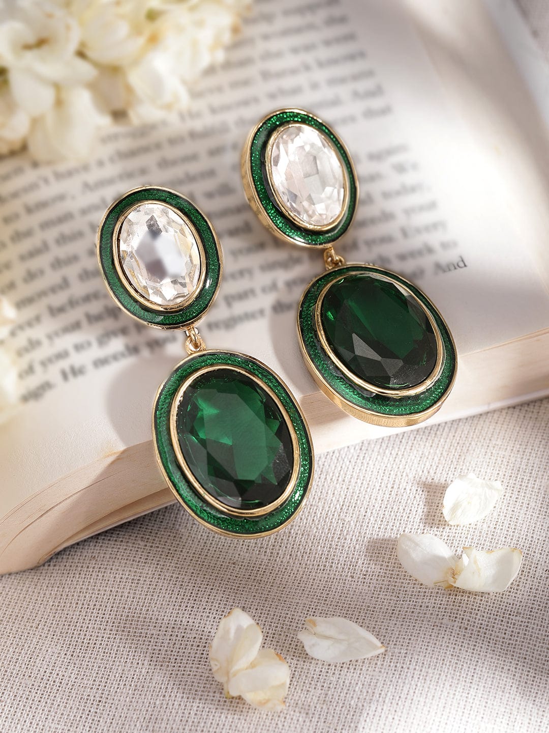 Opulent Green & White Drop Earrings