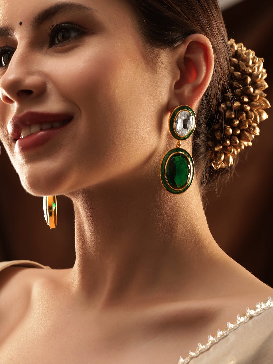 Opulent Green & White Drop Earrings