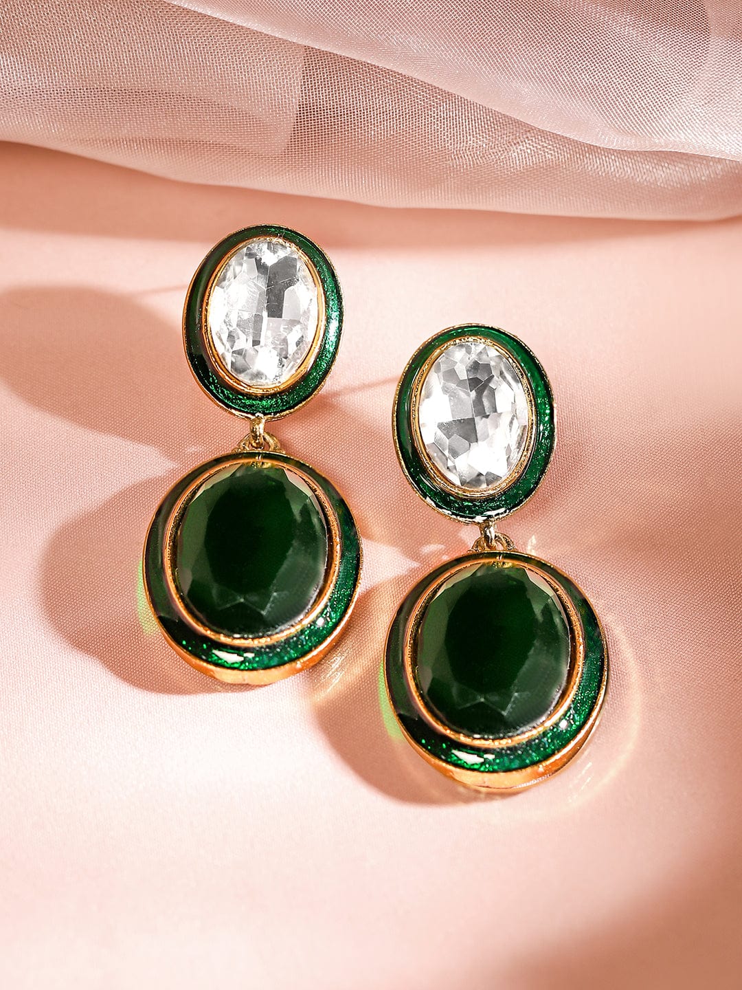 Opulent Green & White Drop Earrings