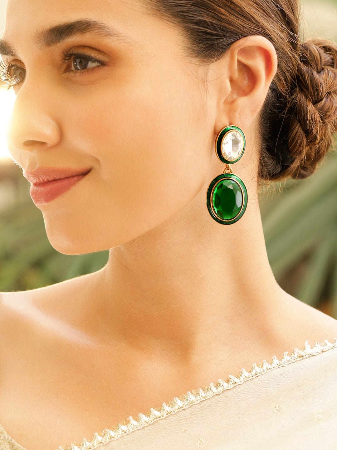 Opulent Green & White Drop Earrings