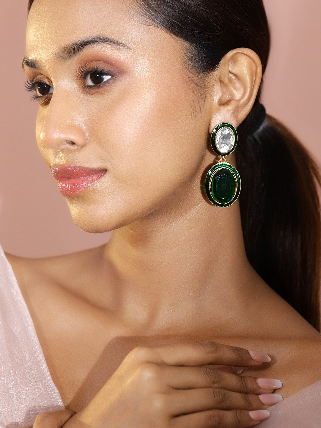 Opulent Green & White Drop Earrings