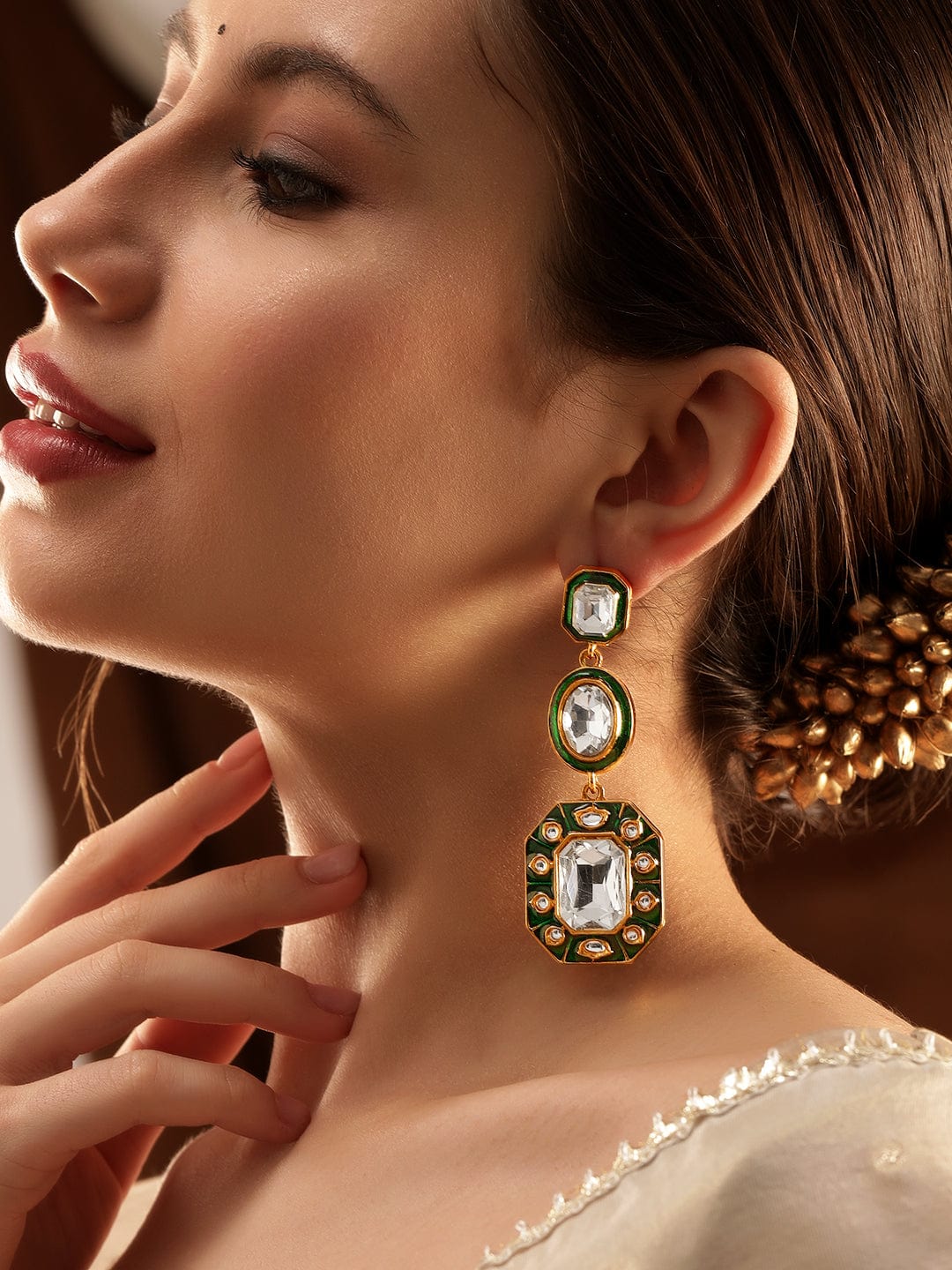 Urban Glow Enamel Green American Diamond Zirconia Dangler