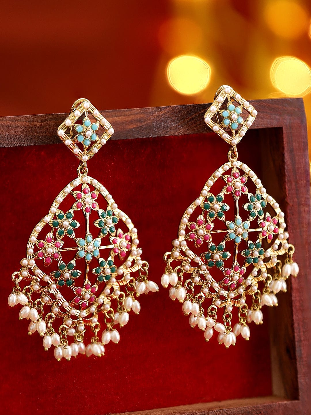 Festive American Diamond Zirconia Pearl Danglers