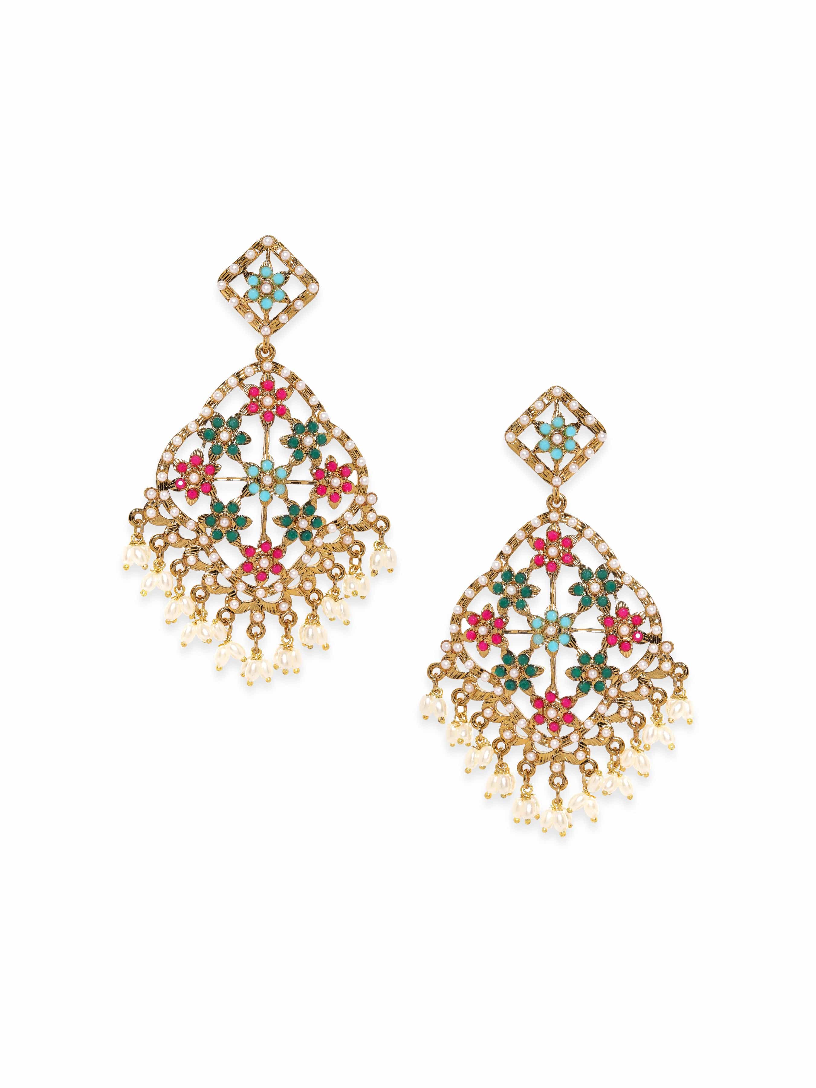 Festive American Diamond Zirconia Pearl Danglers