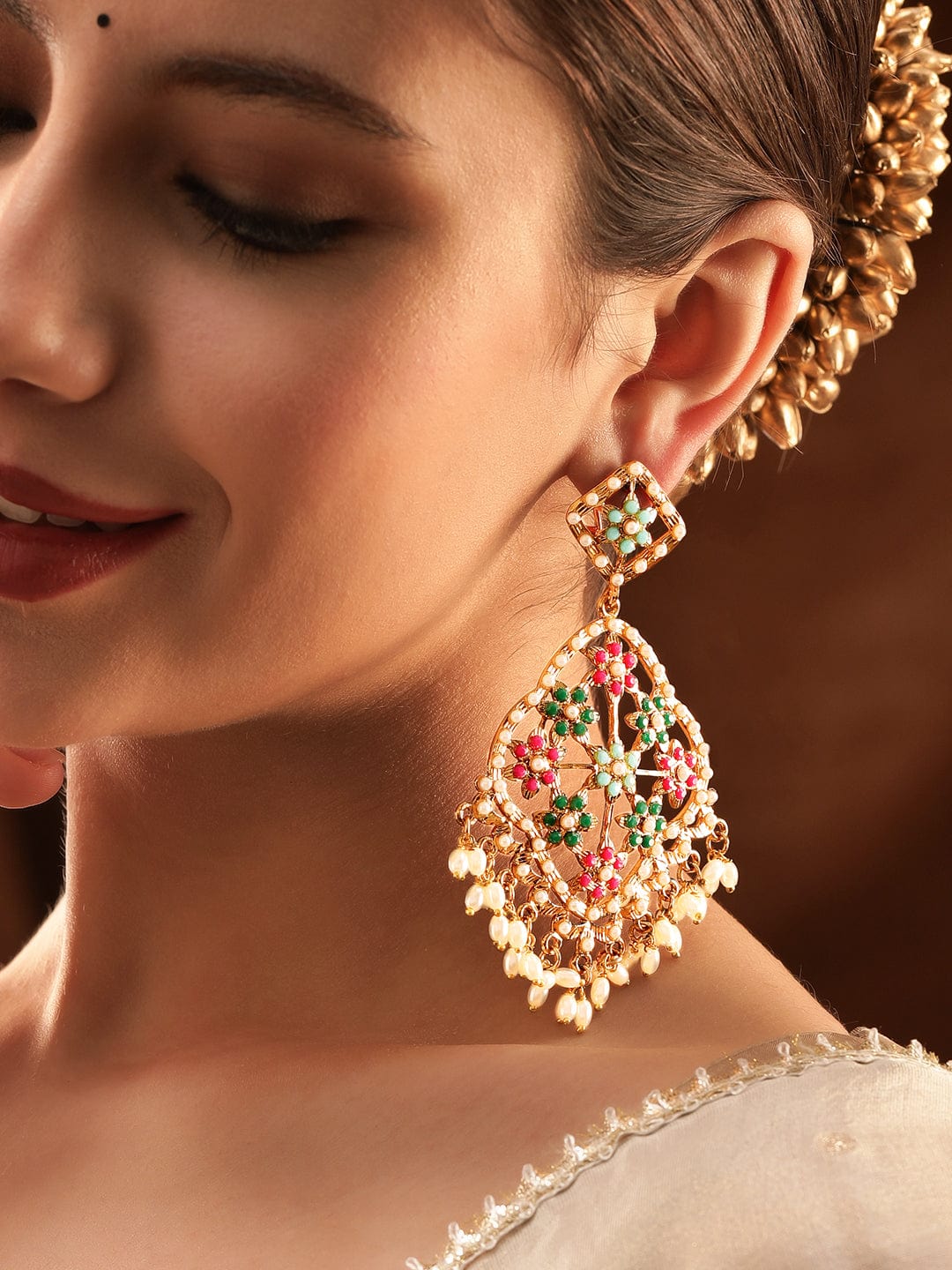 Festive American Diamond Zirconia Pearl Danglers