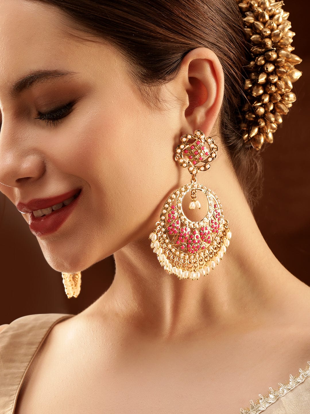Pink Grace with Pearls Chandbali