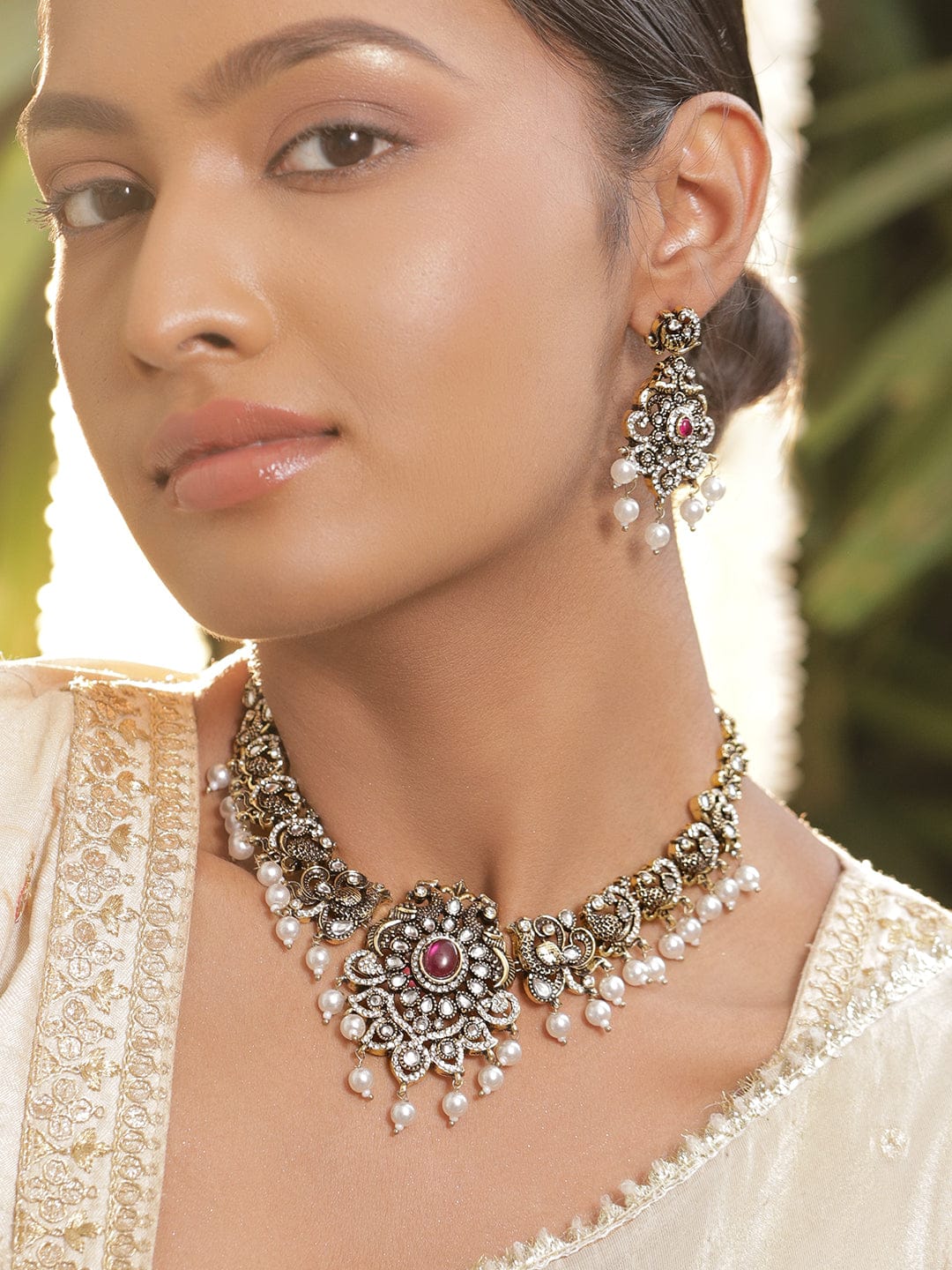 Pearl Drop American Diamond Zirconia Necklace Set