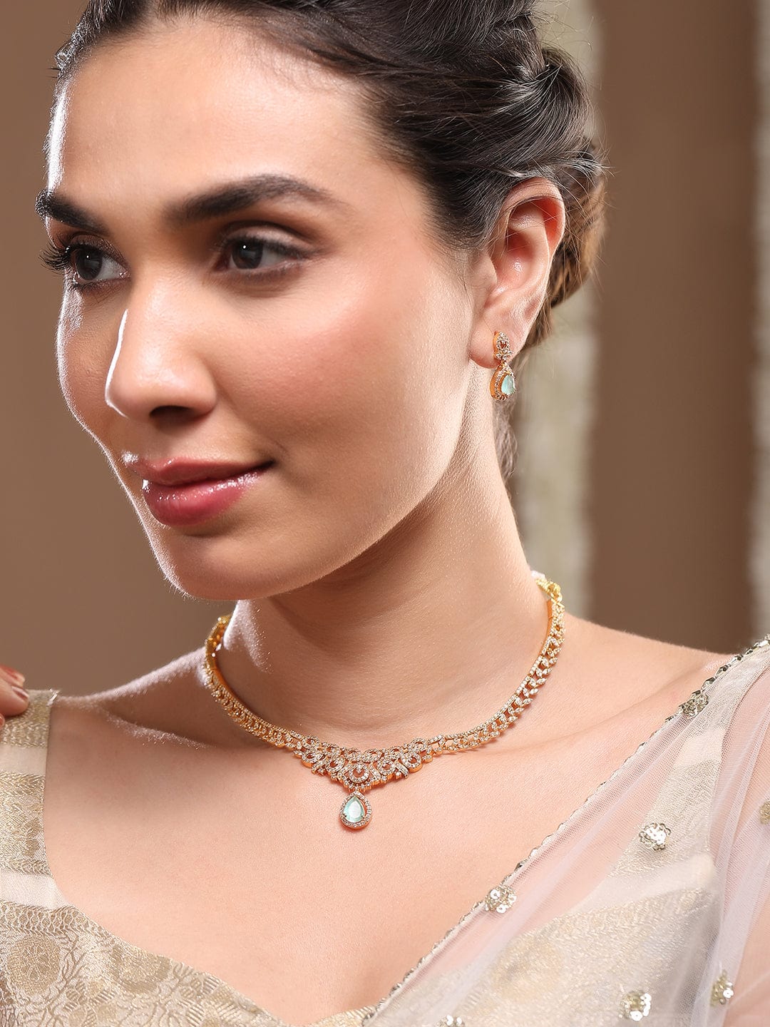 American Diamond Zirconia Green Drop necklace Set