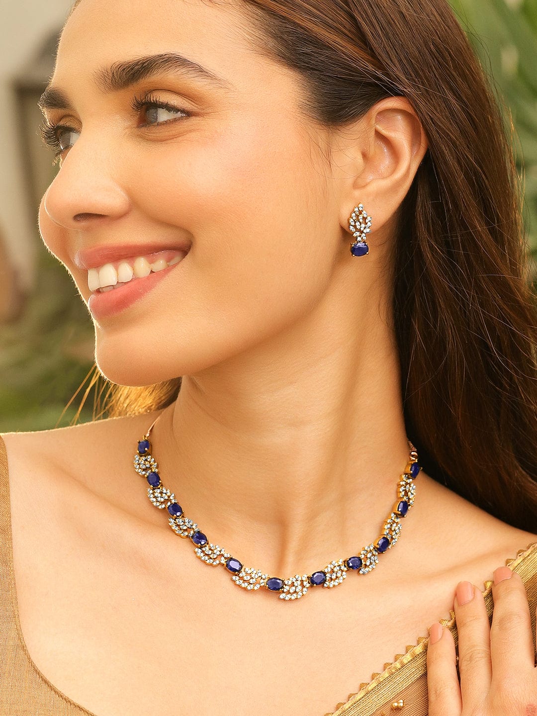 American Diamond Zirconia Blue Necklace Set