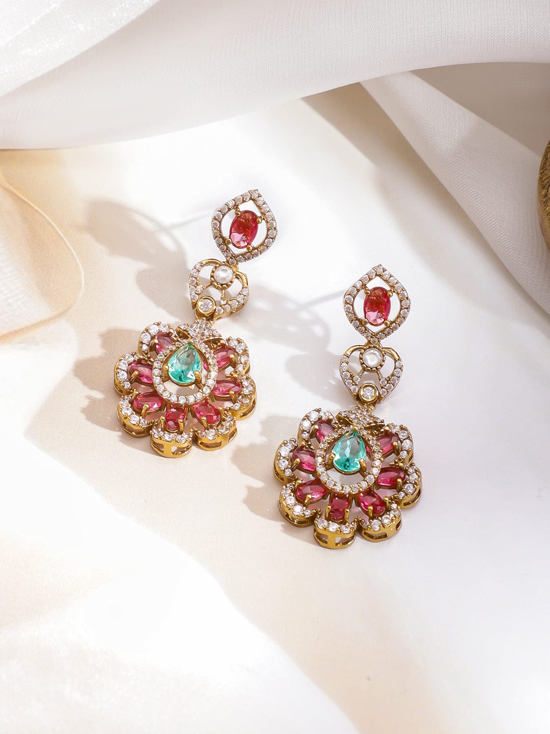 Ethnic Charm Pink-Green Necklace Set