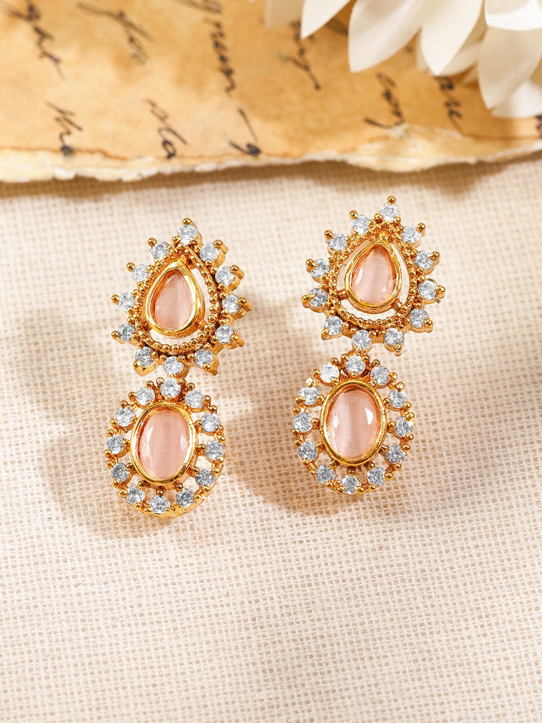 Pink Studded American Diamond Zirconia Necklace Set