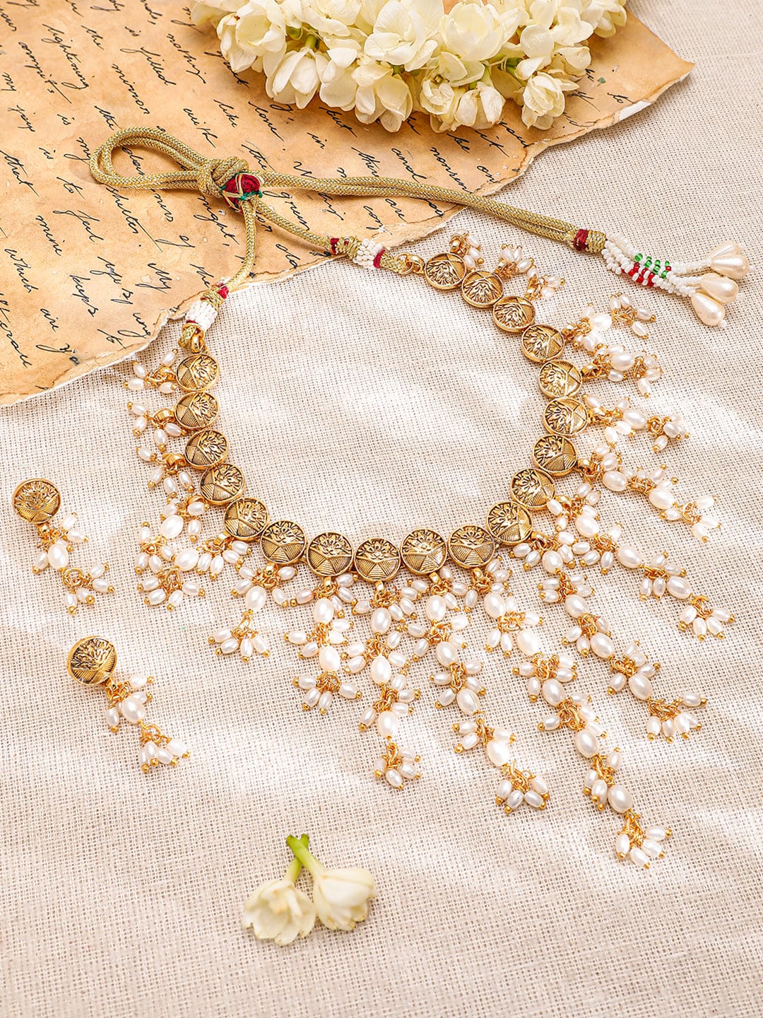 Pearl Beaded Gold Necklace Set