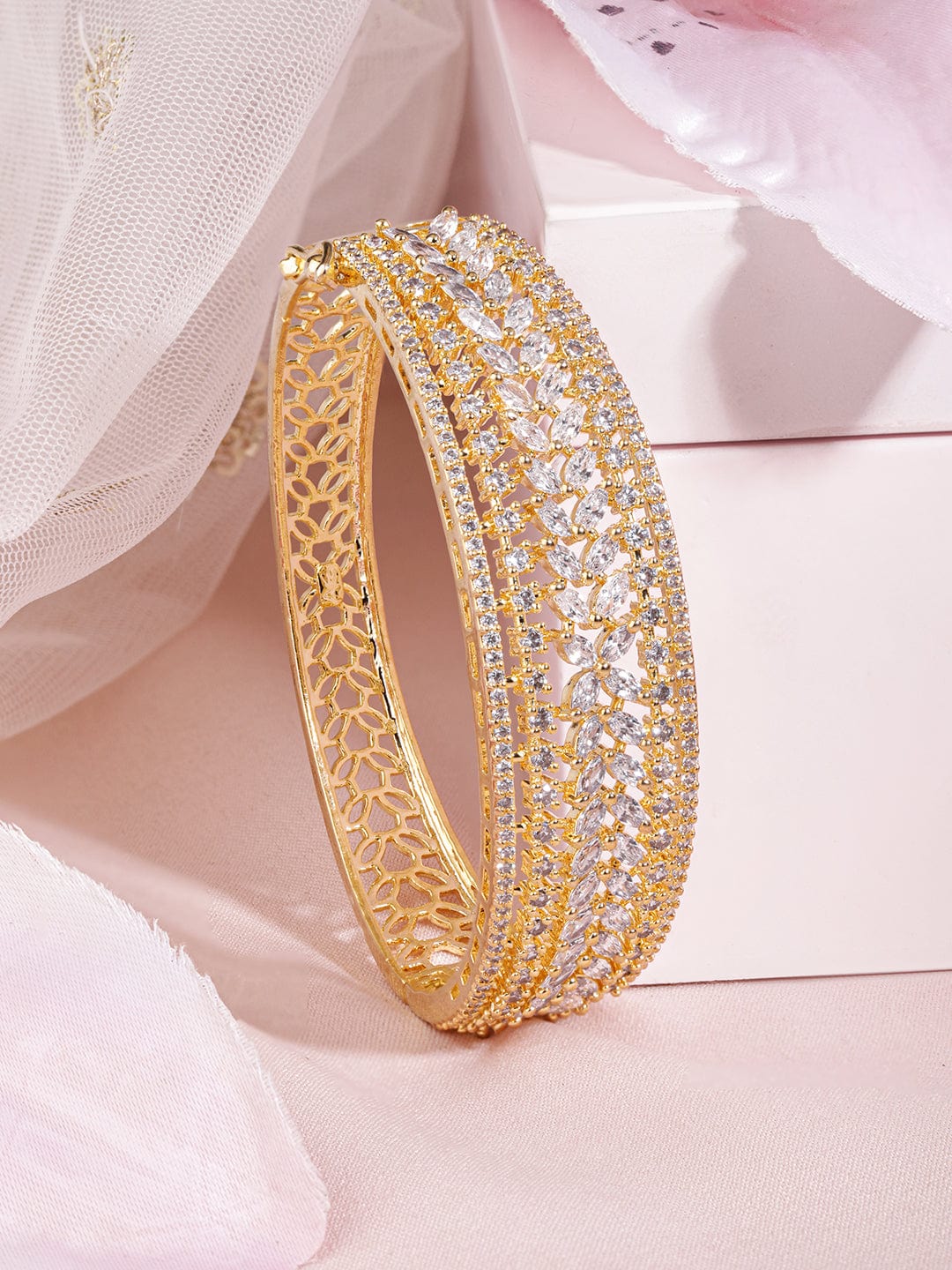 Wentra 22K Gold-Plated Cubic Zirconia-Studded Bangle-Style Bracelet