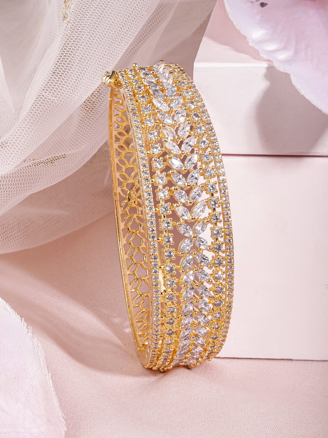Wentra 22K Gold-Plated Cubic Zirconia-Studded Bangle-Style Bracelet