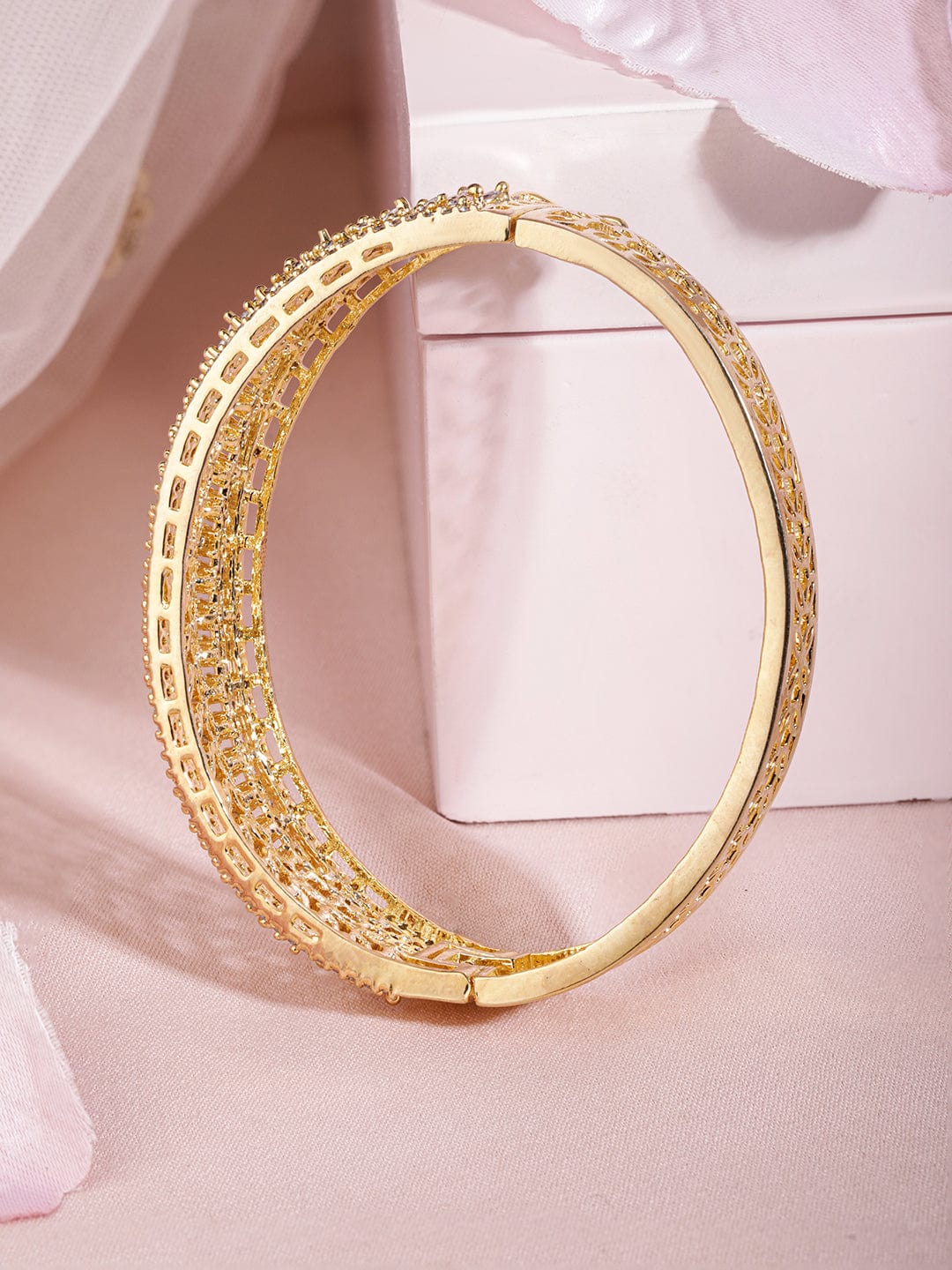 Wentra 22K Gold-Plated Cubic Zirconia-Studded Bangle-Style Bracelet