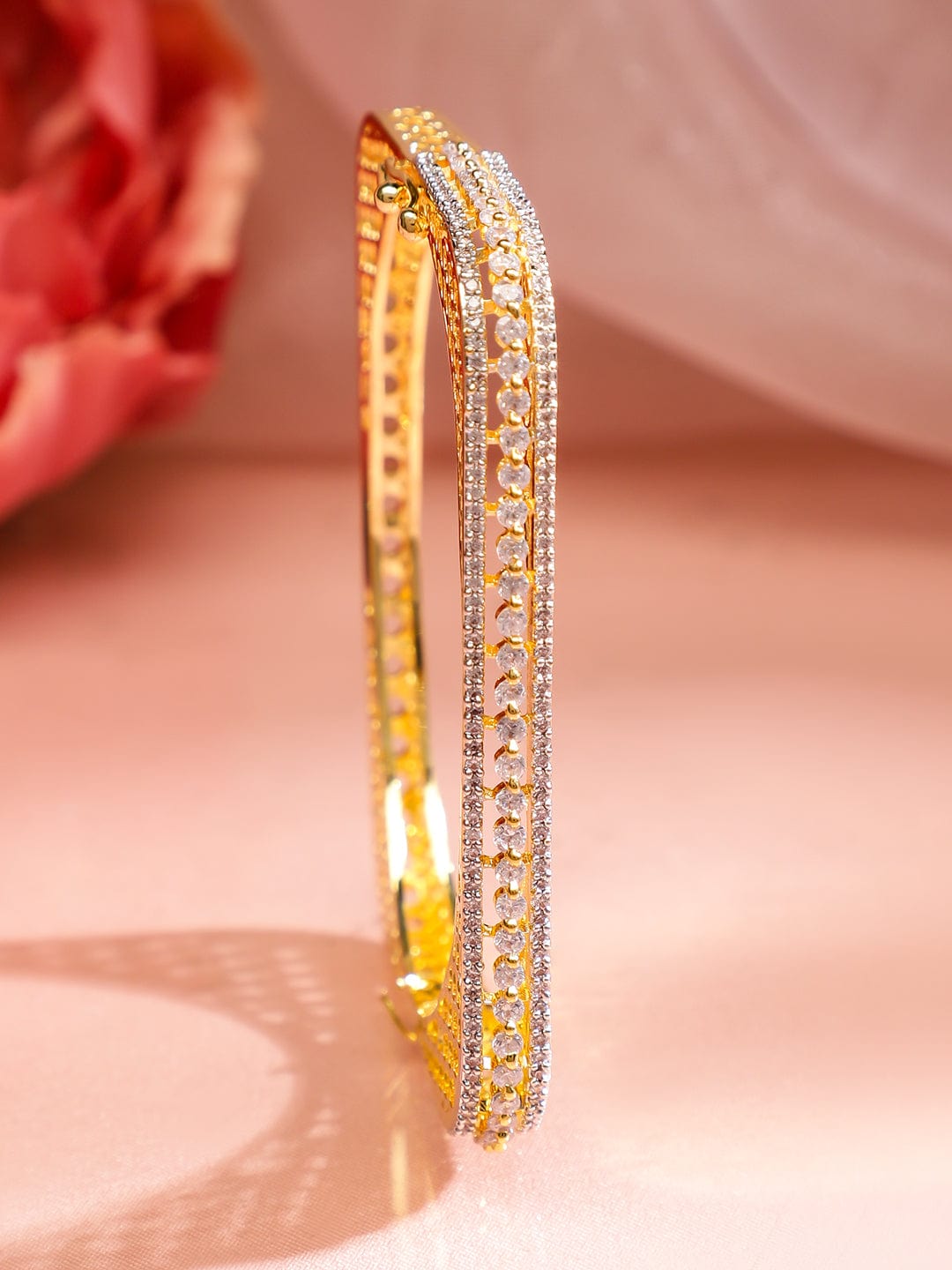 Wentra 22K Gold Plated Cubic Zirconia Studded Elegant  Bangle-Style Bracelet