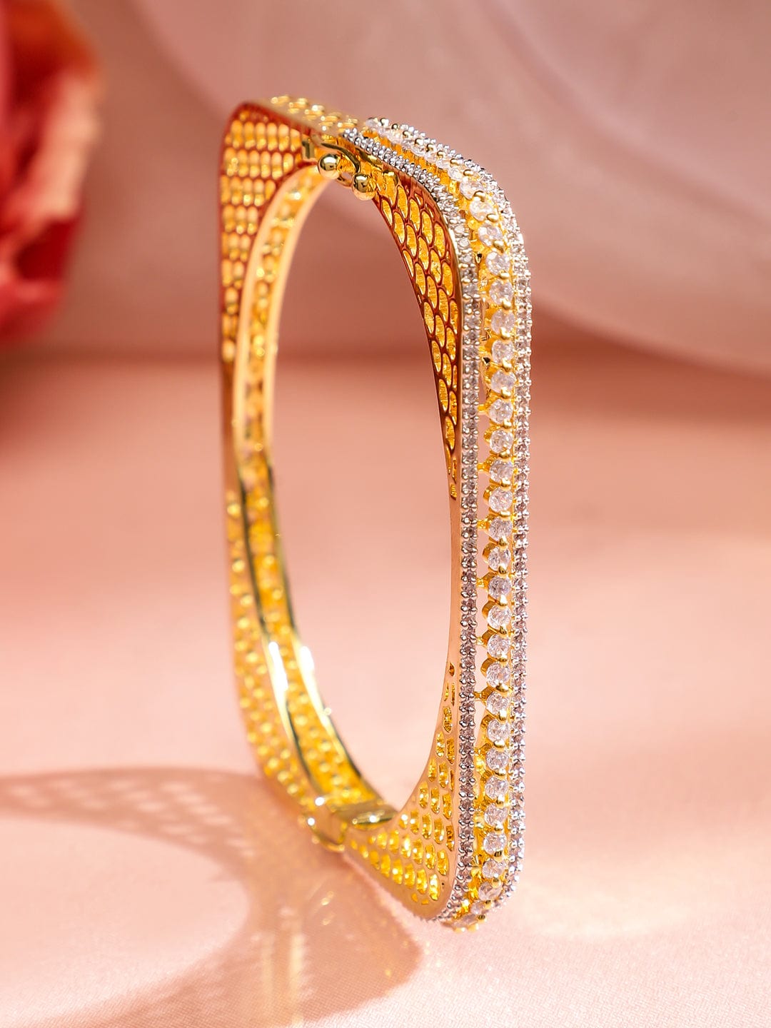 Wentra 22K Gold Plated Cubic Zirconia Studded Elegant  Bangle-Style Bracelet
