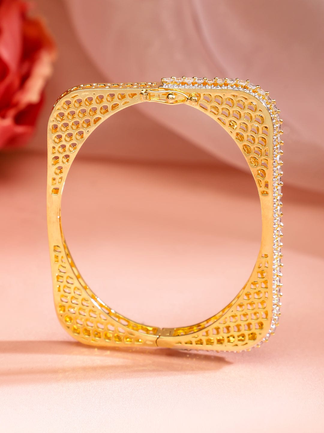 Wentra 22K Gold Plated Cubic Zirconia Studded Elegant  Bangle-Style Bracelet